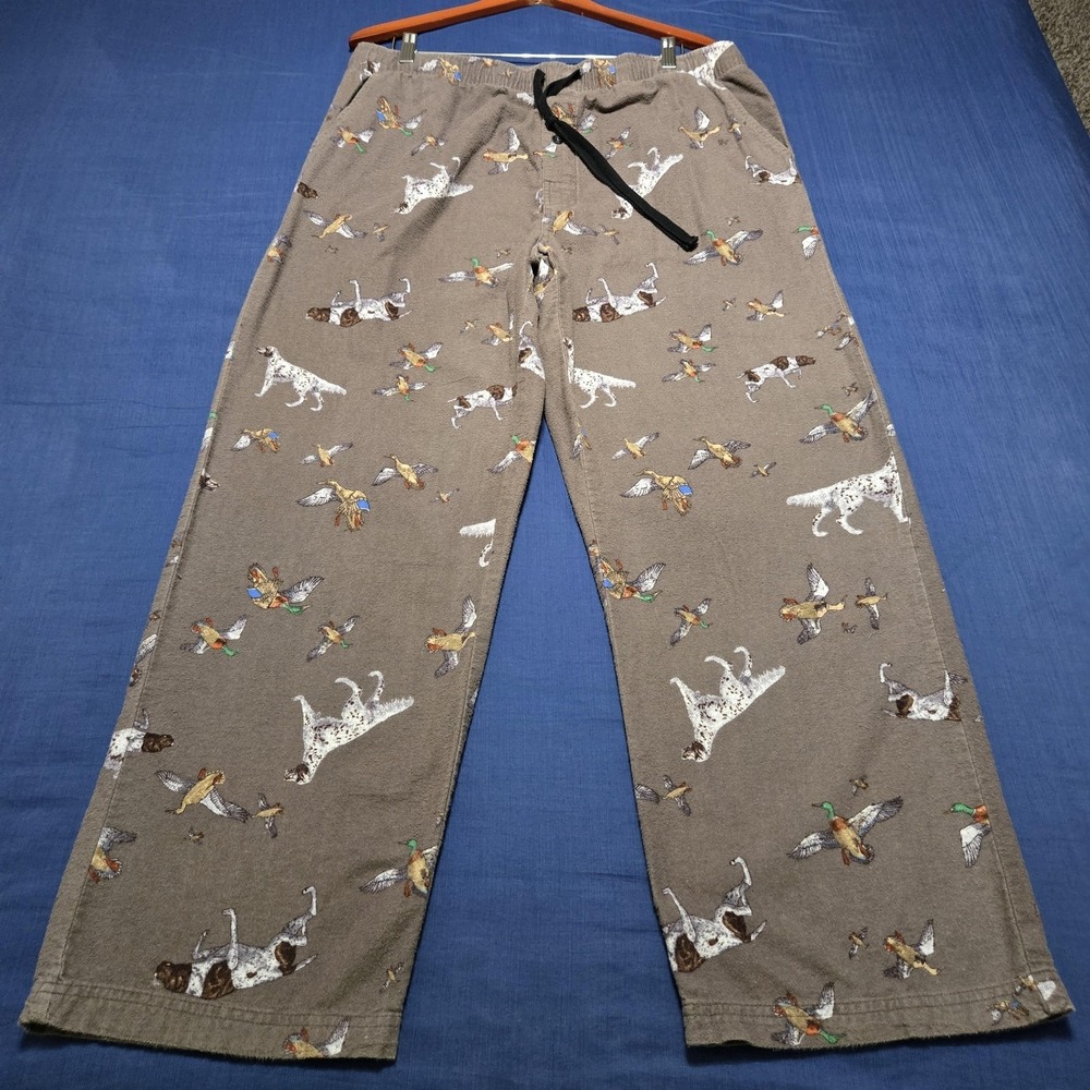 Blue Mountain Pajama Pants‎ Mens Large Brown Flannel Hunting Dogs Ducks Lounge